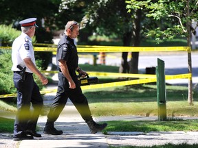 Officers blocked off part of a street in Barrie’s north end when police found explosive materials in a home. (MARK WANZEL/QMI Agency)
