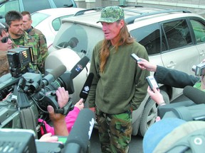 Shawn Brant, seen here in an impromptu 2007 news conference during a protest on Tyendinaga Mohawk Territory, says he will not pay damages to either CN Rail or Imperial Tobacco.