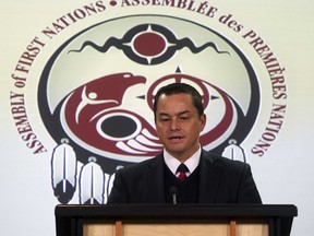 National Chief Shawn Atleo addresses members of the media during a press conference in Ottawa , January 25, 2012. (QMI Agency/CHRIS ROUSSAKIS)