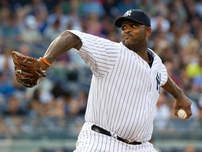 Yankees starter CC Sabathia pitches against the Blue Jays at Yankee Stadium in New York, N.Y., July 17, 2012. (RAY STUBBLEBINE/Reuters)