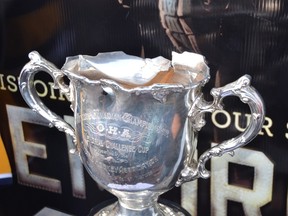 The damaged Memorial Cup. (REUTERS)