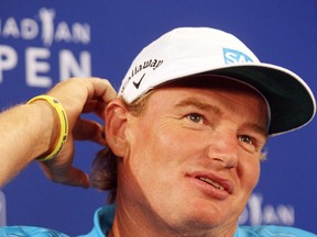 Ernie Els, of South Africa, speaks about the upcoming week at a press conference Wednesday, July 25, 2012, in Ancaster before the 2012 Canadian Open. (Veronica Henri/Toronto Sun)