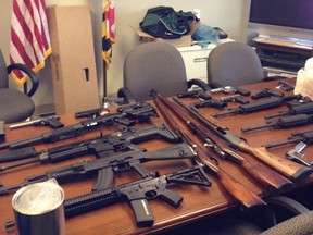 Police in Prince George County (Maryland) tweeted this picture of weapons allegedly seized from the home of Neil Edwin Prescott, who is suspected of plotting a mass killing like the Colorado movie theatre massacre last Friday. (Handout)