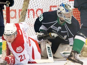 Soo Greyhounds forward Brandon Alderson scored a hat trick in Saturday's 7-3 win over the Plymouth Whalers....File Photo