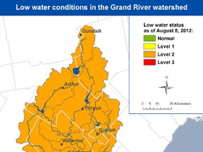 The Grand River Conservation Authority has outlined areas suffering from low water conditions, which includes portions of Dunnville.