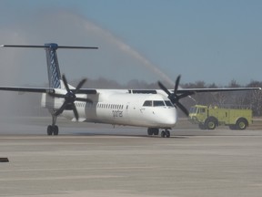 A Porter flight lands at Sault Airport.