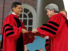 Journalist and writer Fareed Zakaria receives an honorary Doctor of Laws degree from Marc Goodheart, Secretary of the Harvard Corporation, during the 361st Commencement Exercises at Harvard University in Cambridge, Massachusetts May 24, 2012. (Brian Snyder/REUTERS)