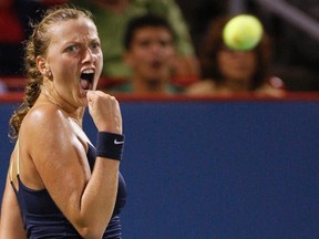 Czech Republic's Petra Kvitova reacts during her women's singles final match against China's Li Na at the Rogers Cup tennis tournament in Montreal, August 13, 2012. (Christinne Muschi/REUTERS)
