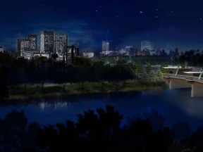 A rendering of the new Disraeli Bridge at night. (City of Winnipeg)