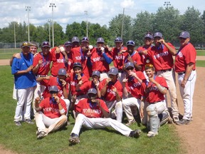 The Toronto Baseball Association celebrates after winning gold at the Ontario Summer Games.