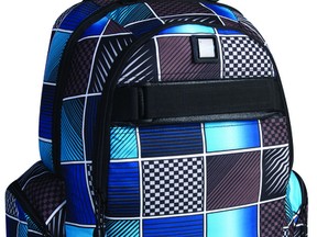 A blue checked backpack (Roots, $40, holiday.ca and independent retailers) is a boy's back to school staple. (Supplied)