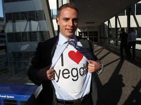 University MBA Student Nathanial Dyck pose for a picture after presenting his report Ther Is Something Taking Place in the Heart of Edmonton! at the Sutton Hotel in  Edmonton, Alberta  on August, 27  2012.      PERRY MAH/EDMONTON  SUN      QMI AGENCY