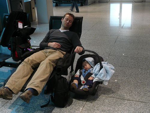 Baby sleeping in airport