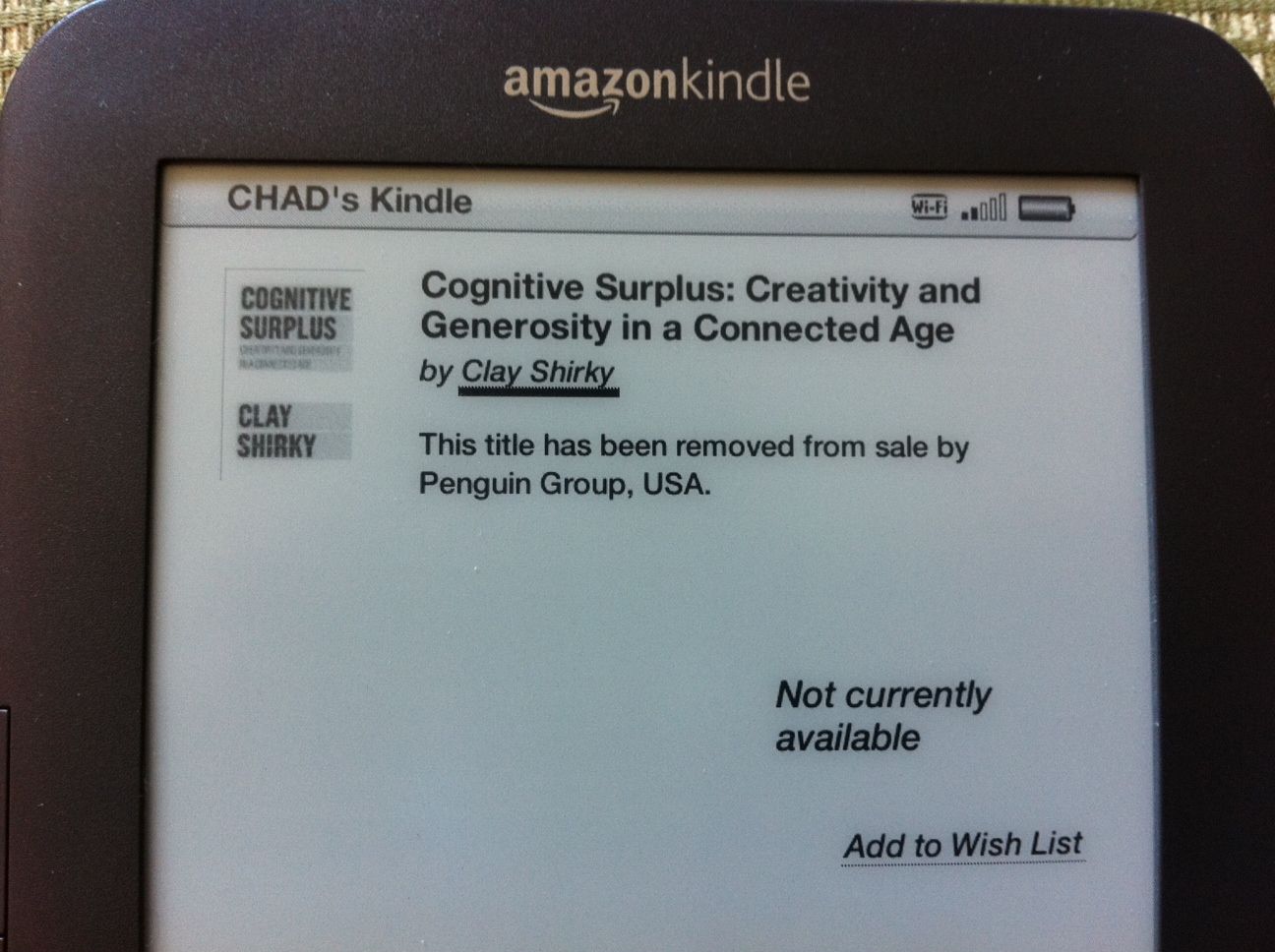 Amazon Kindle ebook not available