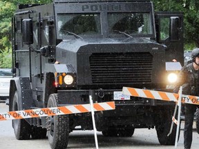 Armoured vehicle arrives on East 45th