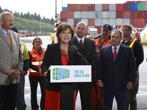 B.C. Premier Christy Clark speaks to a group of people as she announces the "Canada Starts Here: The BC Jobs Plan" in Prince Rupert, B.C. September 19, 2011. Premier Clark was in Prince Rupert Monday, announcing $15 million in funding for a rail utility corridor project for the North Coast.