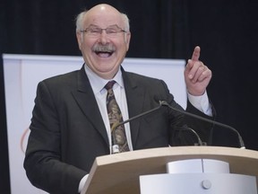 Mike Harcourt speaks, April 6th, during a breakfast for all the past mayors of the city of Vancouver.