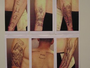 Photos displayed by RCMP in 2005 at the Vernon detachment, showed images of tattoos investigators say were worn by members of The Greeks.