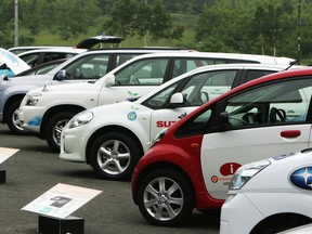 RUSUTSU, JAPAN - JULY 09:  A selection of electric and biofuel cars on display outside the International Media Centre July 09, 2008 in Rusutsu, Hokkaido, Japan. During this 3-day Summit meeting, leaders from the eight strong industrial countries discuss on issues such as world economy, enviroment and climate changes and development in Africa. (Photo by Phil Walter/Getty Images) [PNG Merlin Archive]