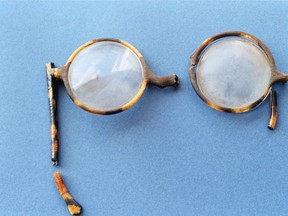 A pair of broken glasses from the exhibition hiroshima by Ishiuchi Miyako.
