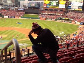 A fan "Tebows" at last night's World Series game 6.