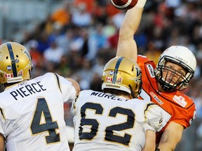 B.C. Lions defensive end Brent Johnson in action against the Blue Bombers. (Ric Ernst / PNG)

(Story by sports)