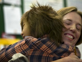 Seymour teacher Carrie Gelson with one of her students, Nov. 2, 2011