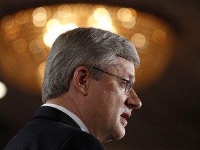 Conservative leader and Canada's PM Harper speaks during a campaign event in Mississauga