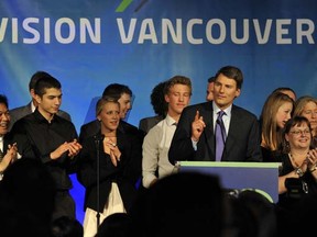 Jinagh Navas-Rivas, second from left, on election night