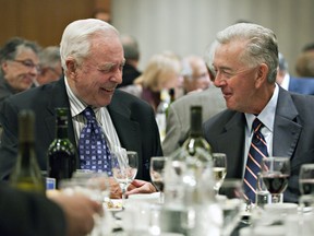 EDMONTON, AB:  SEPTEMBER 15, 2011. Reform founder Preston Manning, here with Alberta Report magazine founder Ted Byfield (one of my favourite Canadian journalists), during the reunion of the Alberta Report magazine in Edmonton September 15, 2011.  The magazine is celebrating 25 years of the founding of the Reform party. (Jason Franson for National Post)