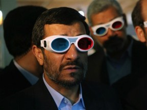 Iran's Mahmoud Ahmadinejad can wear funny 3-D glasses in a movie theatre but he can't Twitter during a play or opera in Vancouver.