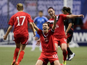 Christine Sinclair and mates at concacaf