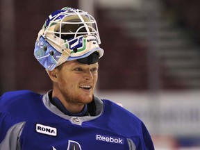 Vancouver Canucks goalie Cory Schneider during a team practice earlier this season at Rogers Arena. (Photo by Jenelle Schneider, PNG)