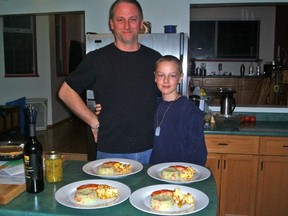 Randy Shore and son Dylan with his salmon creations.