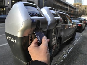 VANCOUVER, B.C.: JANUARY 19, 2012 - Credit card-accepting parking meters on Beatty Street Thursday, January  19, 2012 inVancouver, B.C.
(Ian Lindsay/ PNG)