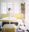 Lonny Mag, This sunny dining bench adds so much character to a plain white room