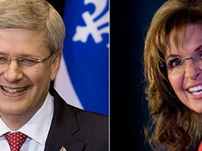 Former Republican vice-presidential nominee and evangelical Christian Sarah Palin praises Stephen Harper for "standing together against evil that would seek to destroy Israel."