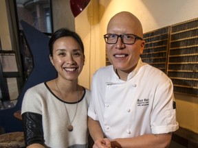 Tannis Ling and chef Joel Watanabe with some Congee at Bao Bei Chinese Brasserie.   Photo taken on January 8, 2014., in Vancouver, B.C.    (Steve Bosch  /  PNG staff photo)