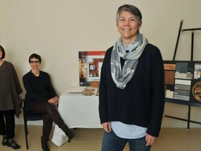 Artist Corrine Hunt (right) is working with designers Madeline Eng (standing) and Sharon Bortolotto on her room in Skwachays Lodge.