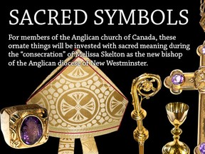 The Vancouver-area Anglican diocese will install its new bishop at 1 p.m. Saturday in an elaborate centuries-old ceremony set in a contemporary West Coast urban culture. Here is a description, with Rev. Peter Elliott on video, of four sacred objects that will be used in the ceremony.