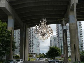 Rodney Graham's spinning chandelier is proposed for under the Granville Street Bridge.