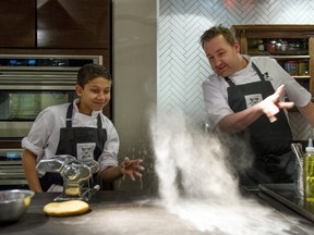 Liam Lewis and David Robertson, of Dirty Apron Cooking School, make ravioli.