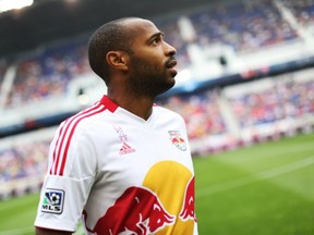 Thierry Henry takes to the New York Red Bulls' grass field in Harrison, New Jersey