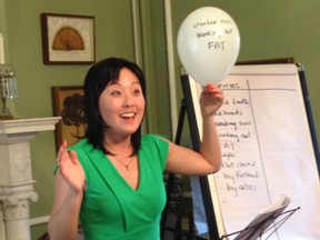 Former TV host Jaeny Baik teaches women entrepreneurs how to create compelling video blogs for their websites. In this class, she gets participants to write their worst fears that keep them from going on camera - on a balloon that they can then let go.