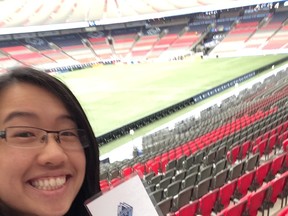 Cynthia Luo volunteers with the Canadian Mental Health Association at the 40th Anniversary Whitecaps match on May 3 in support of their #BuckUp for Mental Health campaign.