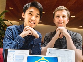 Bruce Li, left, and Cole Spooner are co-developers of SmarTEST App for teachers and students.