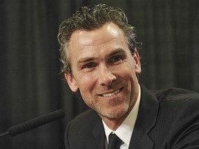 Vancouver, BC: APRIL 09, 2014 -- Trevor Linden is announced as the new President of Hockey Operations for the Vancouver Canucks by team owner Francesco Aquilini at a news conference at Rogers Arena in Vancouver, BC Wednesday, April 9, 2014.  (Photo by Jason Payne/ PNG) (For story by reporters)  [PNG Merlin Archive]