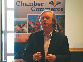 Gordon Wilson speaks to business groups in Fort St. John in February 2014 as LNG - Buy BC Advocate. (photo credit: Alaska Highway News)