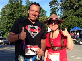 Dressed as a Mountie to run in Tuesday's Canada Day Rock, this friendly Canuck posed for pictures with our super jogger-blogger Gord Kurenoff in White Rock.