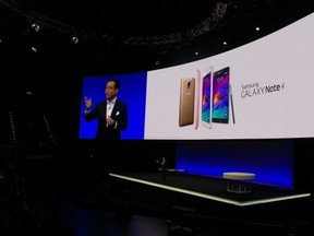 DJ Lee, president, head of marketing, IT and Mobile communications division, Samsung Electronics announcing new Galaxy Note 4 in Berlin September 3, 2014
